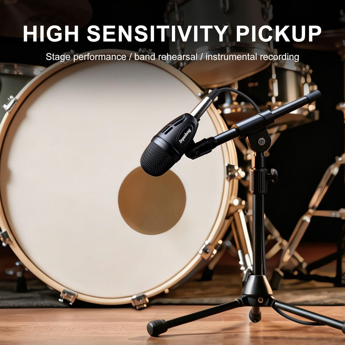 Depusheng 7-Piece Drum Microphone Set with 5 Dynamic Percussion Microphones and 2 Condenser Percussion Microphones Ideal for Instrument Recording and Music Production