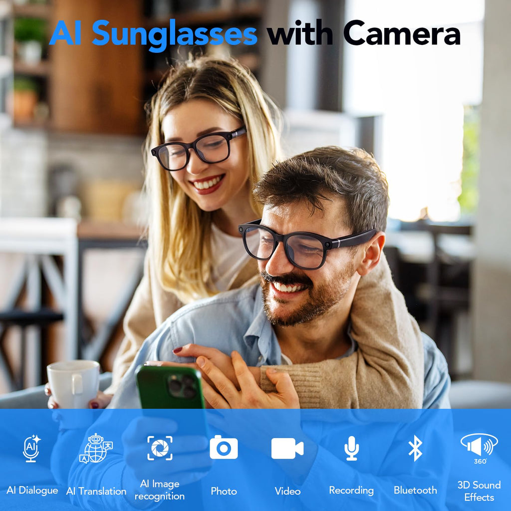 Sporty AI Bluetooth Smart Glasses with Camera for Cycling & Hiking Unisex