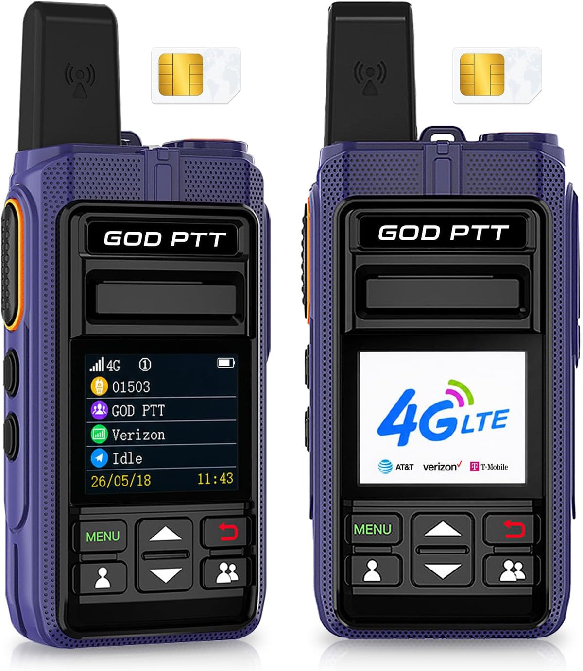 4G LTE PoC Walkie Talkies, Unlimited Range, SIM & Headsets, 2 Pack