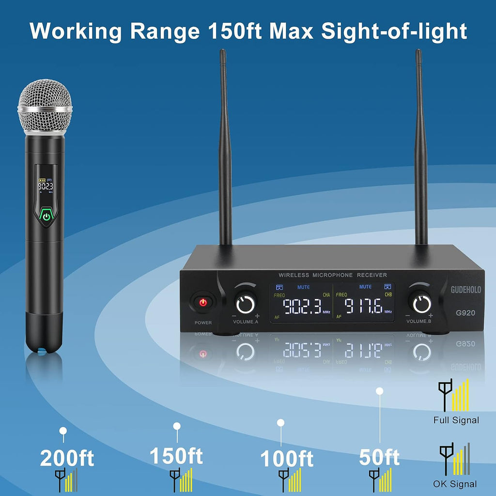 Wireless Microphone System with case, Metal UHF Dual Handheld 20 Channels Professional Cordless Mic System for Church, DJ, Karaoke,Wedding, Home KTV Set (Green)