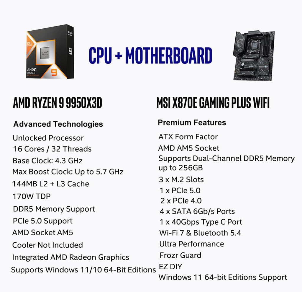 Micro Center AMD 9950X3D Processor with MSI MAG X870E Tomahawk Motherboard