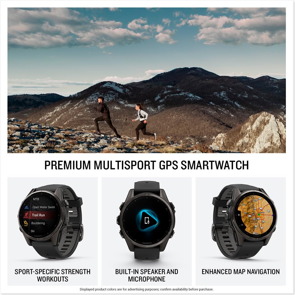 Garmin Fenix 8 Pro, 47mm, AMOLED Display, Premium Multisport GPS Smartwatch, inReach Technology for Emergency Survival, Health Tracking | Titanium/Graphite, Signature Series Modern Power Stand