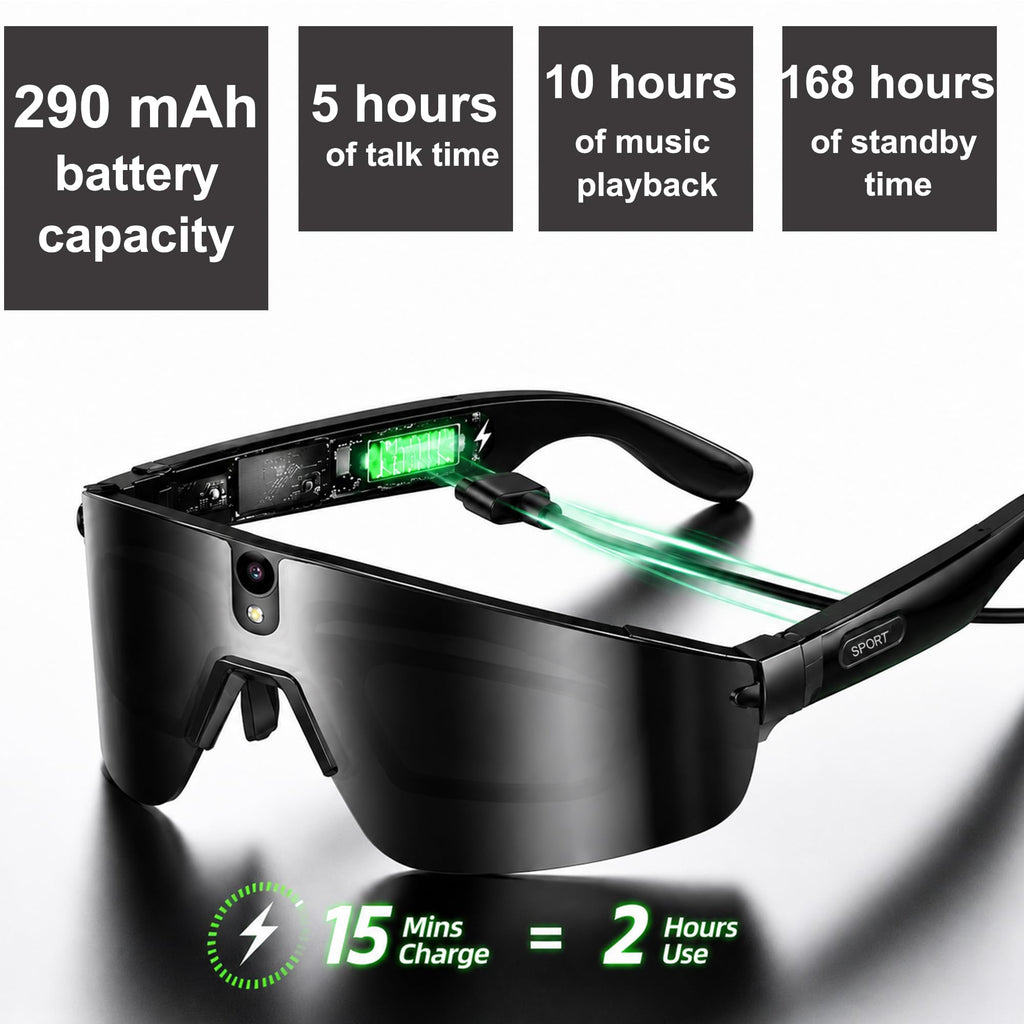 AI Smart Glasses with Camera,4K Video Recording Glasses, AI Voice Assistant,Real-Time Translation,Object Recognition,Bluetooth Sports Sunglasses,IP66 Waterproof for Cycling,Running & Hiking (Blue)