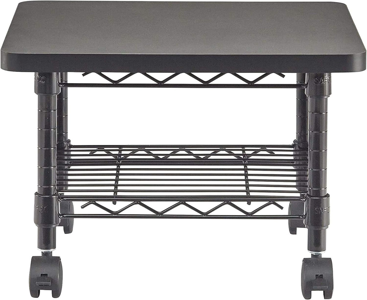 Safco Onyx Rolling Cart Printer Stand, Under-Desk Mobile Utility Table for Home Office with Steel Shelf, Black