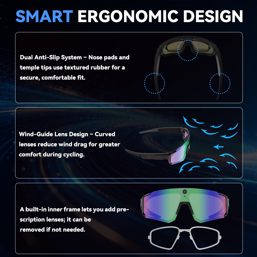 Pro AI Smart Glasses with 32MP Camera for Cycling & Hiking