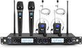 Pyle 4 Channel UHF Wireless Microphone System with 2 Handheld Mics, 2 Lavalier 2 Headsets & Beltpack Transmitters, 300ft Range, Rack Mount Receiver for Church, Meetings, DJ & PA Systems