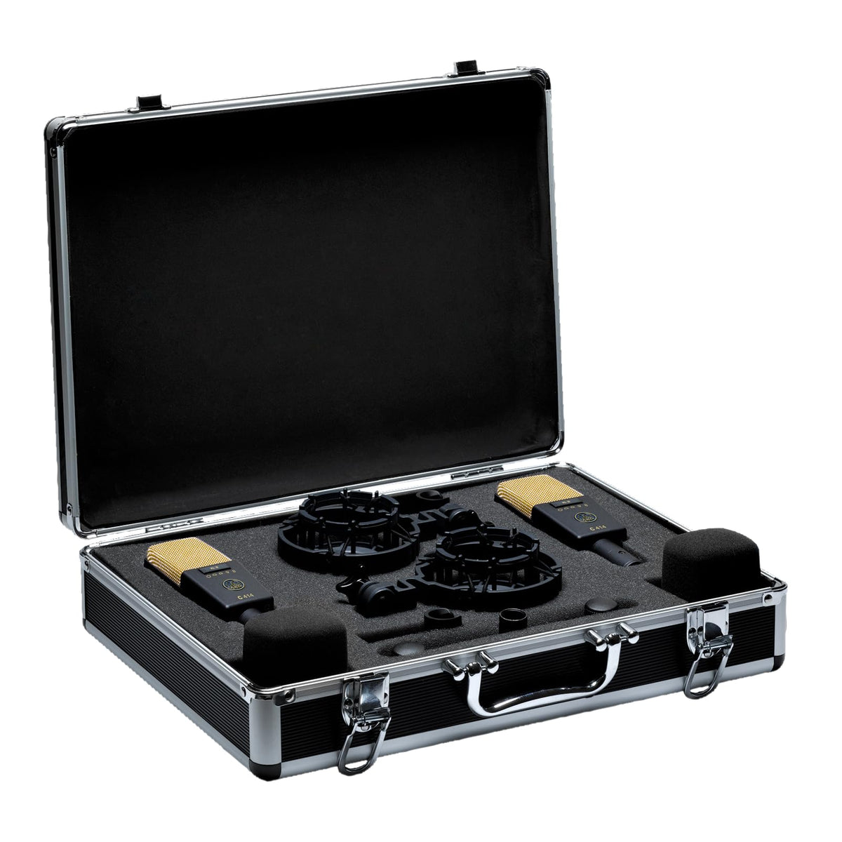 AKG Pro Audio C414XLS Pair Studio Grade Professional Large Diaphragm, Dual Capsule, Multi-Pattern, Vocal & Instrument Condenser Microphone with Aluminum Carrying Case. XLR Connector. Gray with Gold.