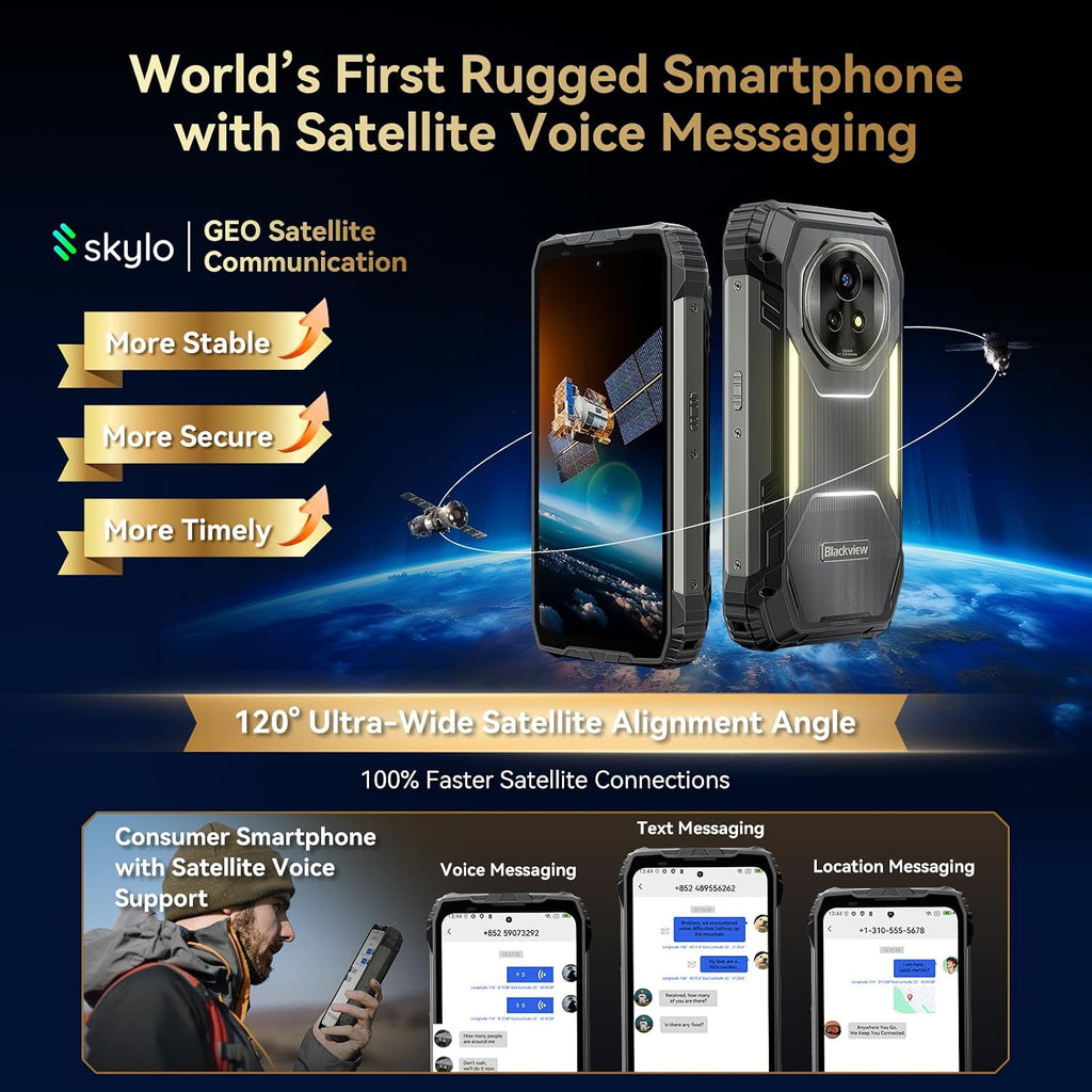 Blackview XPLORE 2 Gemini AI 5G Rugged Phone with Satellite Messaging, 20000mAh/120W 36GB+256GB Dimensity 8300 Android 15, 6.73" 3.2K AMOLED 467LM Dual Camp Lights, 50MP+20MP Night Vision, WiFi6E/GPS