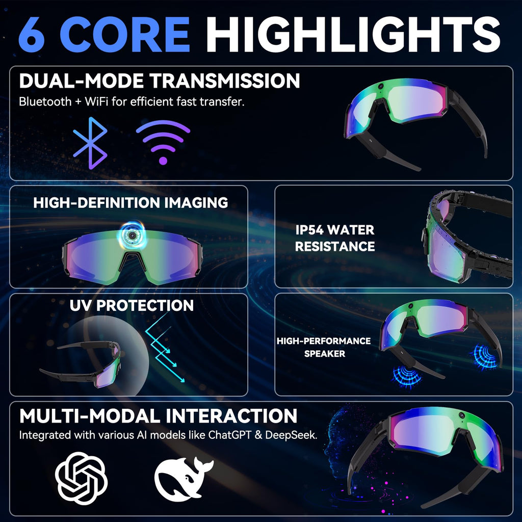 Pro AI Smart Glasses with 32MP Camera for Cycling & Hiking