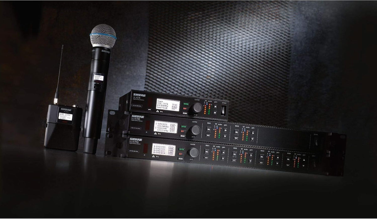 Shure ULXD4D Quad Channel Receiver - for use with ULX-D Digital Wireless Microphone Systems, Transmitters Sold Separately | J50A Band (ULXD4Q=-J50A)