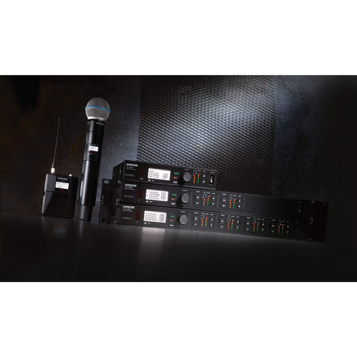 Shure ULXD4D Quad Channel Receiver - for use with ULX-D Digital Wireless Microphone Systems, Transmitters Sold Separately | J50A Band (ULXD4Q=-J50A)