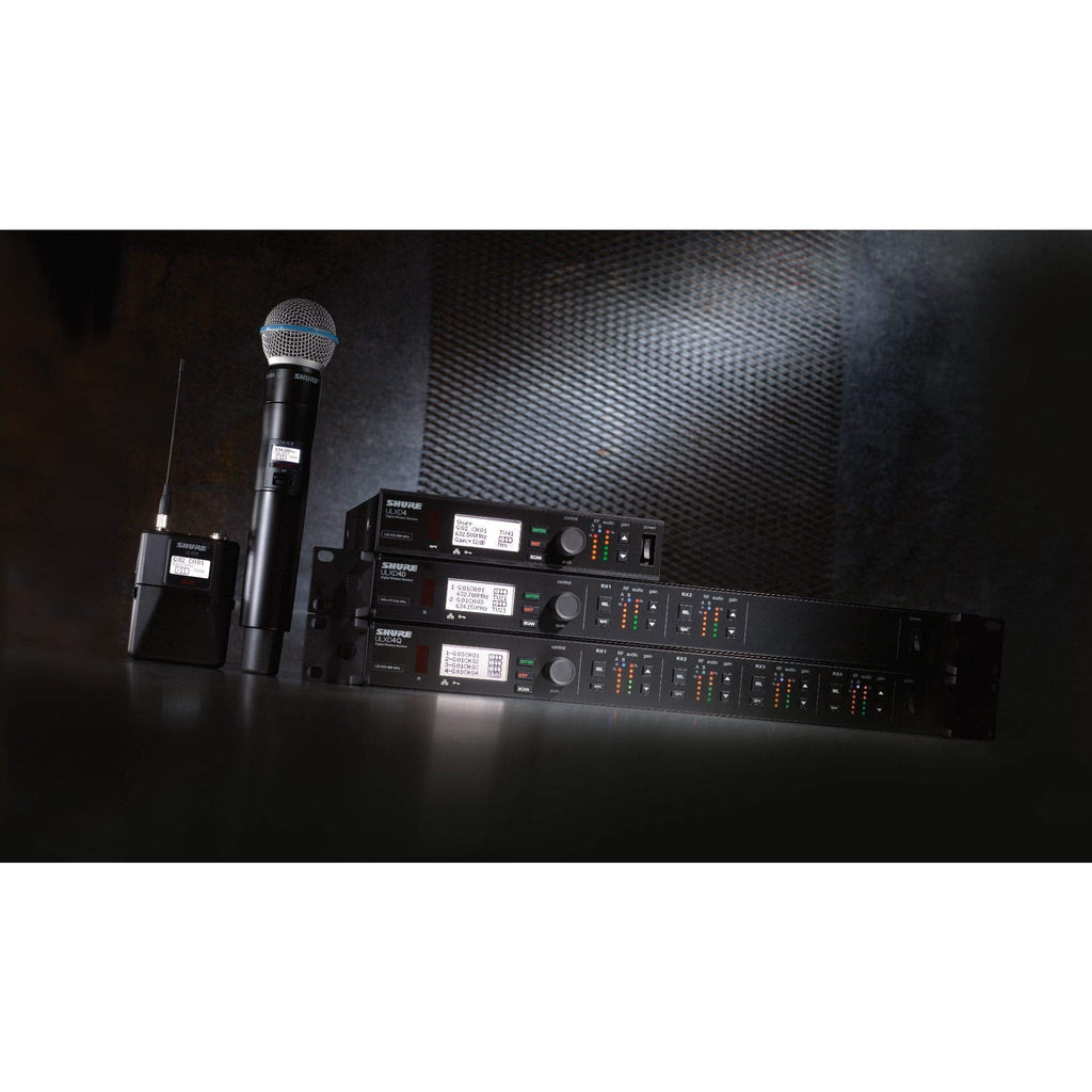 Shure ULXD4D Quad Channel Receiver - for use with ULX-D Digital Wireless Microphone Systems, Transmitters Sold Separately | J50A Band (ULXD4Q=-J50A)