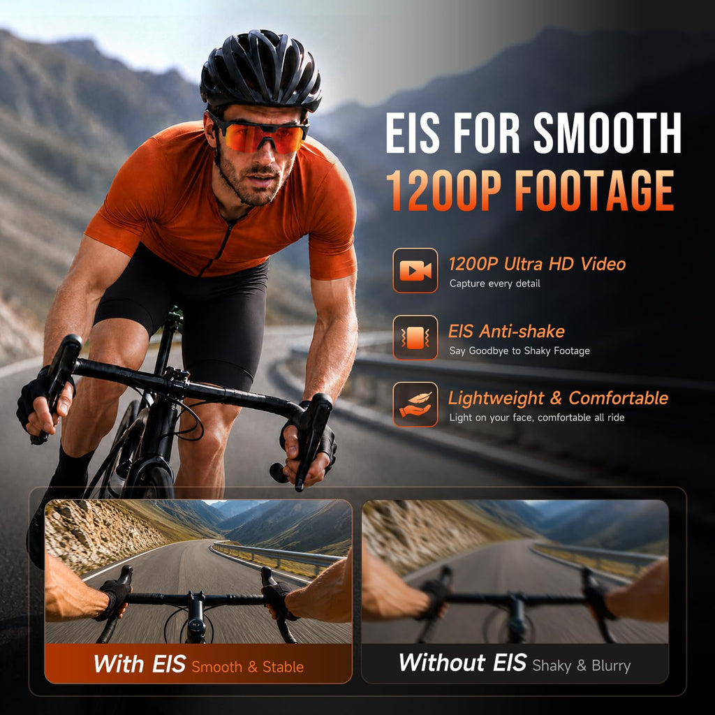 AI Smart Glasses with 35MP Camera,1200P EIS Video Recorder for Cycling