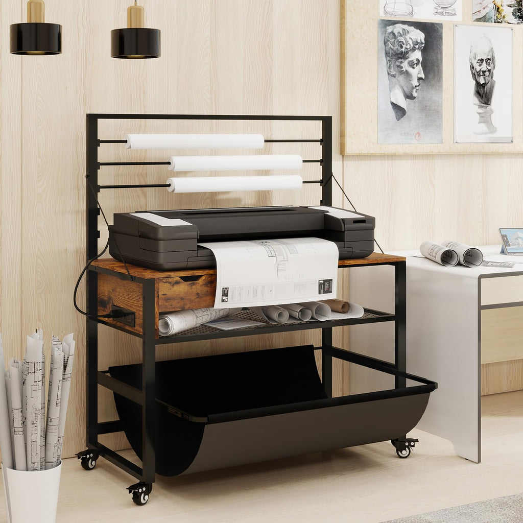 Natwind Wide Format Printer Stand, Plotter Workbench Table,Black