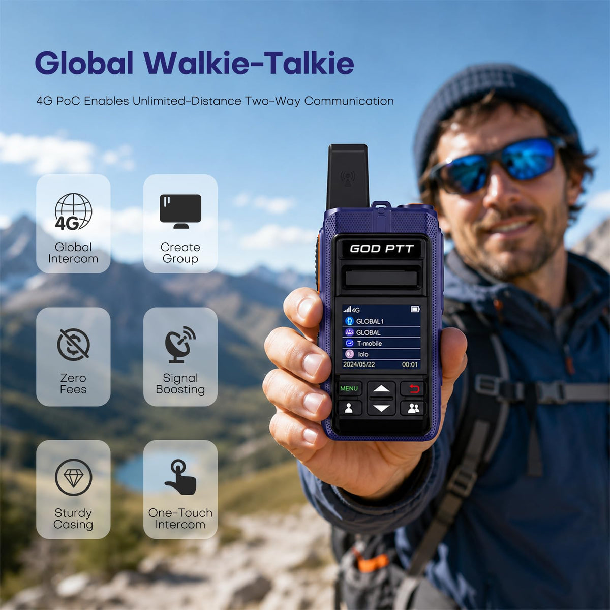 4G LTE PoC Walkie Talkies, Unlimited Range, SIM & Headsets, 2 Pack