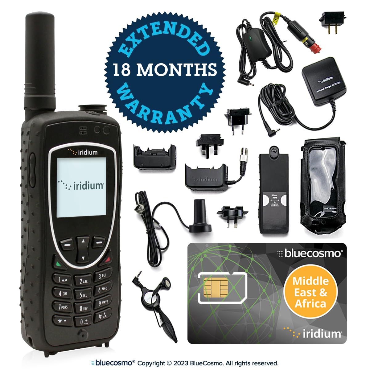 BlueCosmo Iridium Extreme Satellite Phone & 600 Minute 1 Year Global Prepaid SIM Card - Voice, SMS Text Messaging, GPS Tracking, Emergency SOS - Online Activation - 24/7