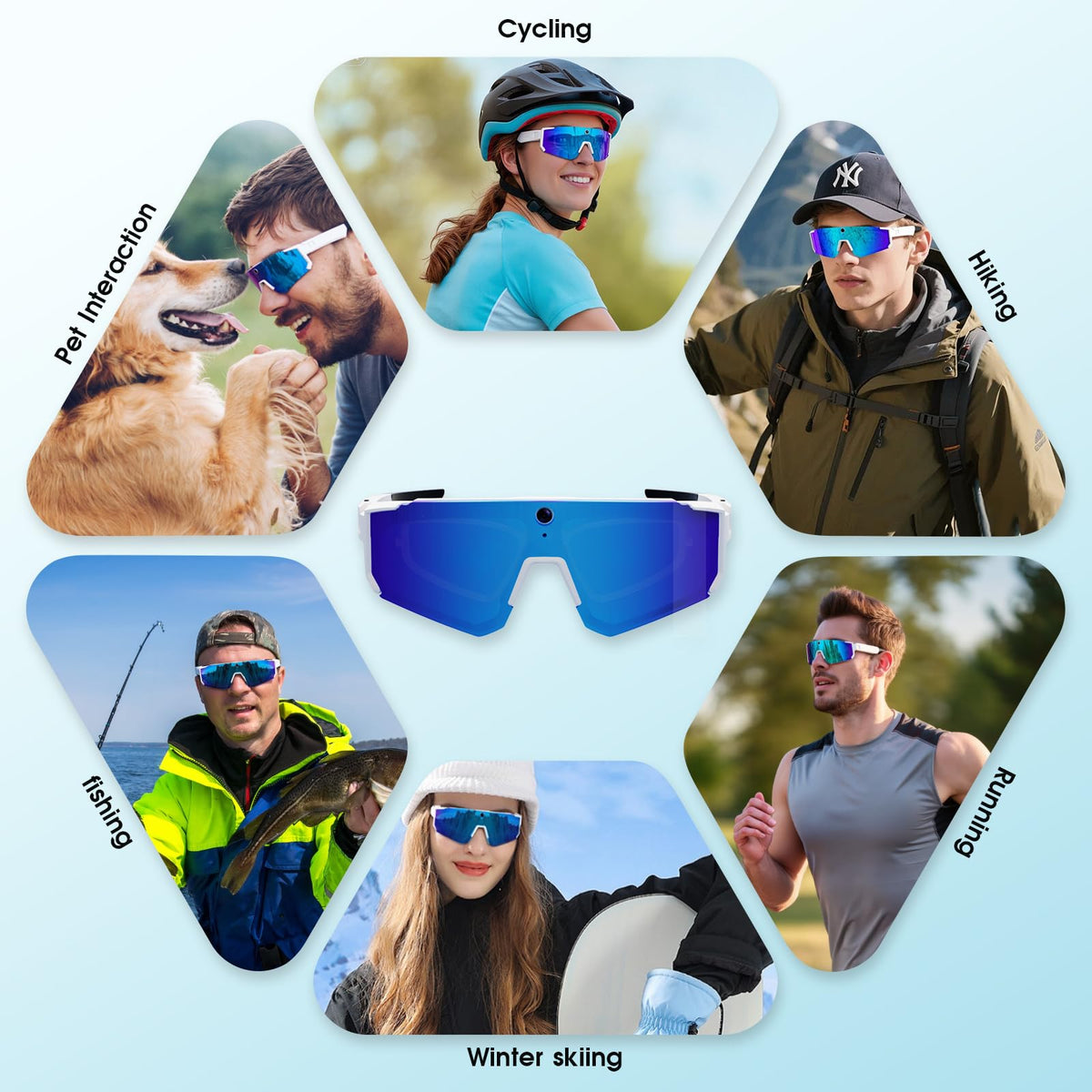 AI Smart Glasses with Camera for Cycling & Outdoor Sports - Blue
