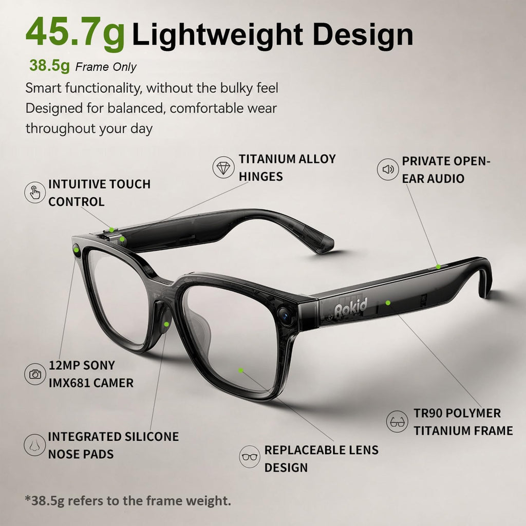 Rokid AI Glasses Style Pack,Smart Audio Glasses with Camera & Power Capsule