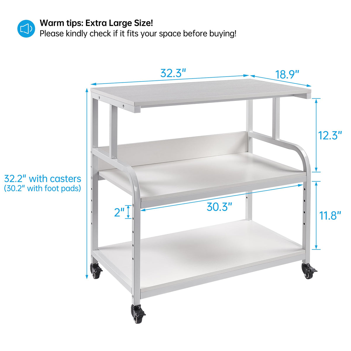 Fannova 23.6"x18.9"x30" Large Printer Stand with Adjustable Storage Shelf