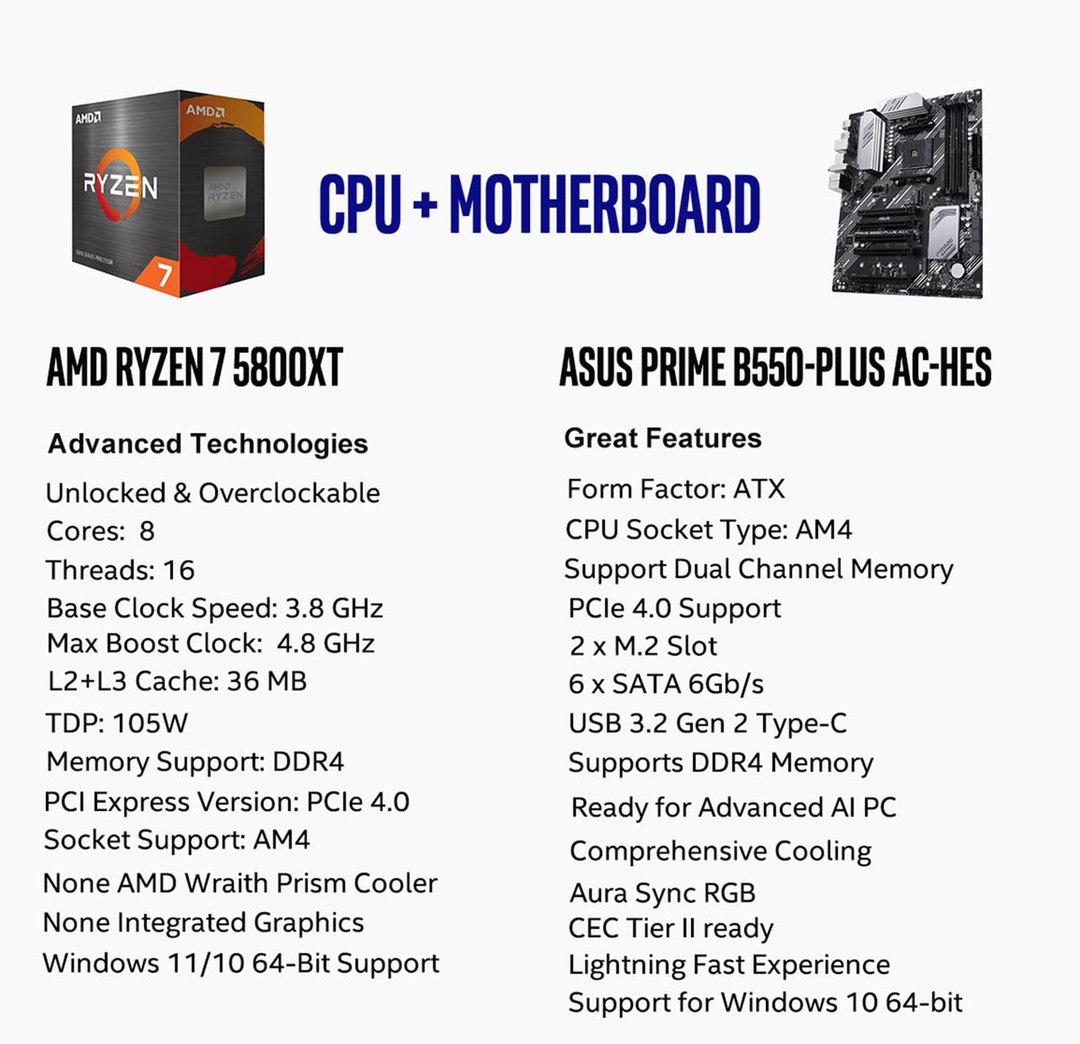 MICRO CENTER AMD 5500 Processor with ASUS TUF Gaming A520M Plus Motherboard