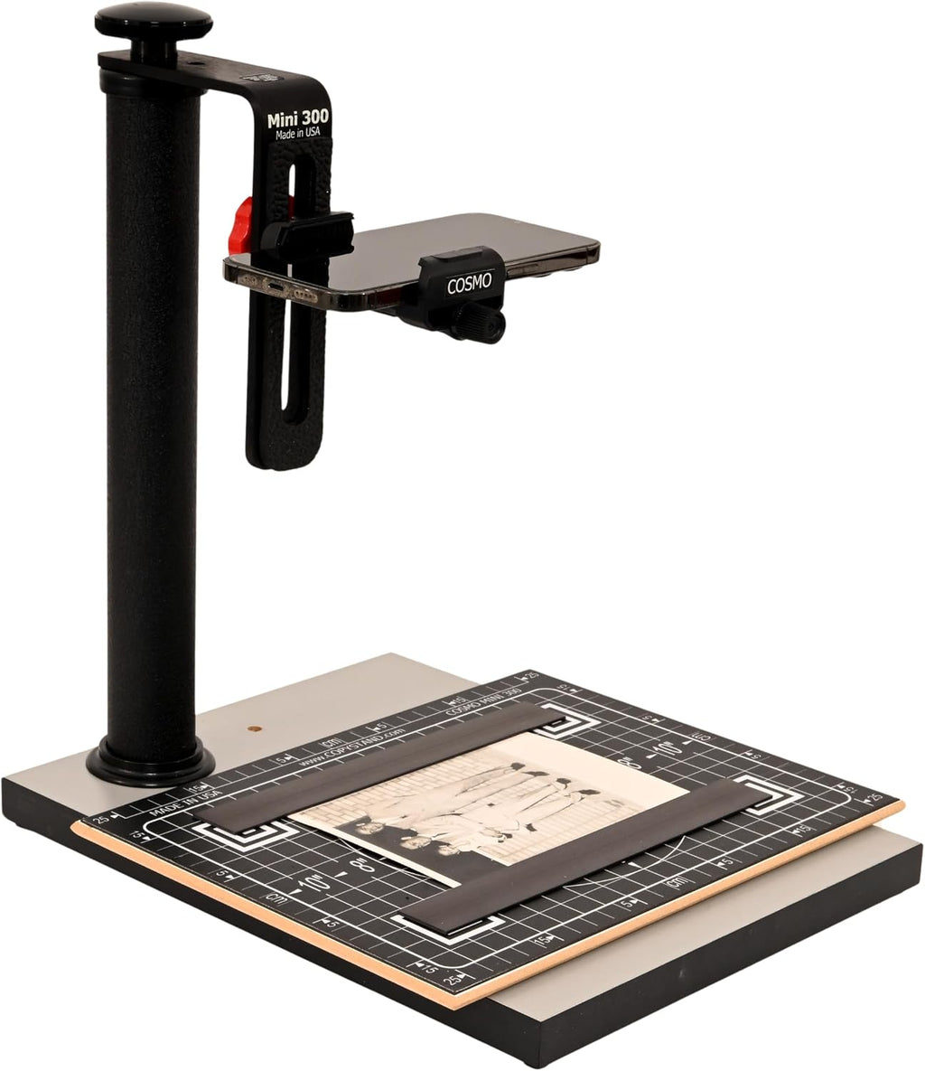 Cosmo Copy Stand, Mini 300, a Compact Tool with a Floating Magnet Board for Digitizing Old Photos with Your High-Pixel Camera or Smartphone Instead of Scanning. Made in the USA