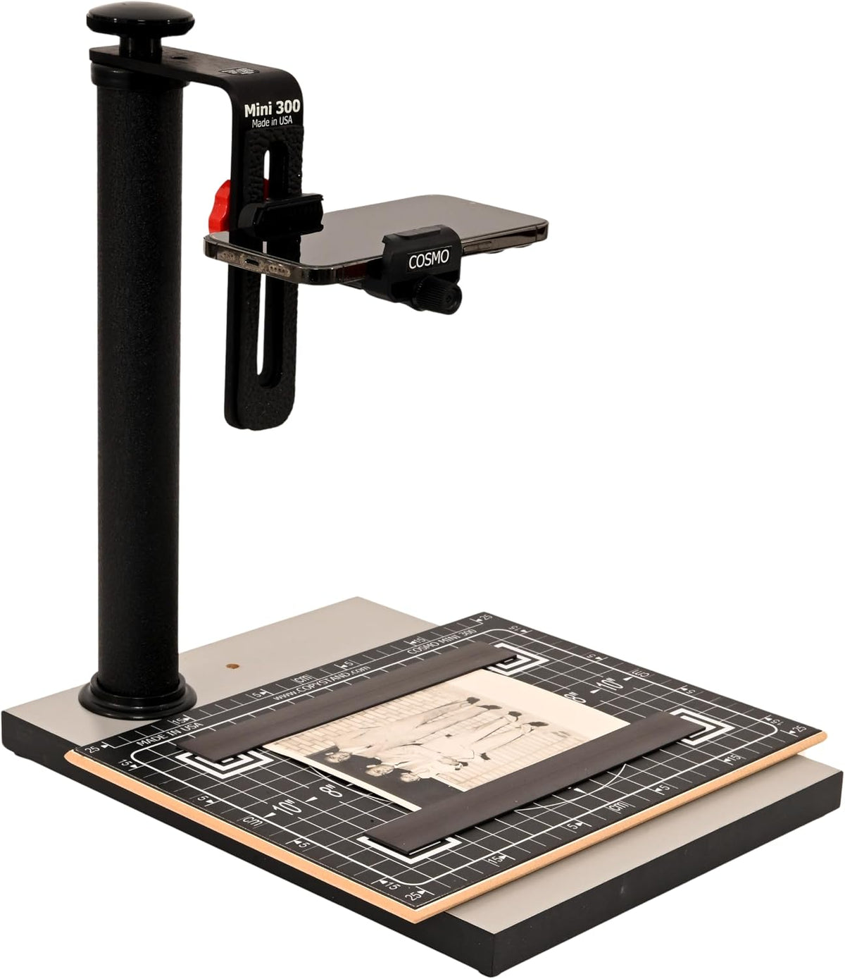Cosmo Copy Stand, Mini 300, a Compact Tool with a Floating Magnet Board for Digitizing Old Photos with Your High-Pixel Camera or Smartphone Instead of Scanning. Made in the USA