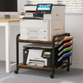 EasyCom 24"x20" Printer Stand with Storage, File Holder & Wheels, Brown