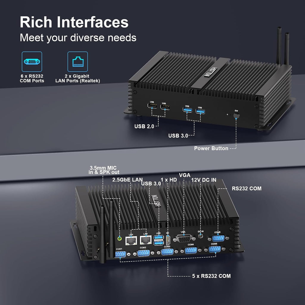HISTTON Fanless Mini PC Core i7-8550U, DDR4 16GB RAM 512GB SSD