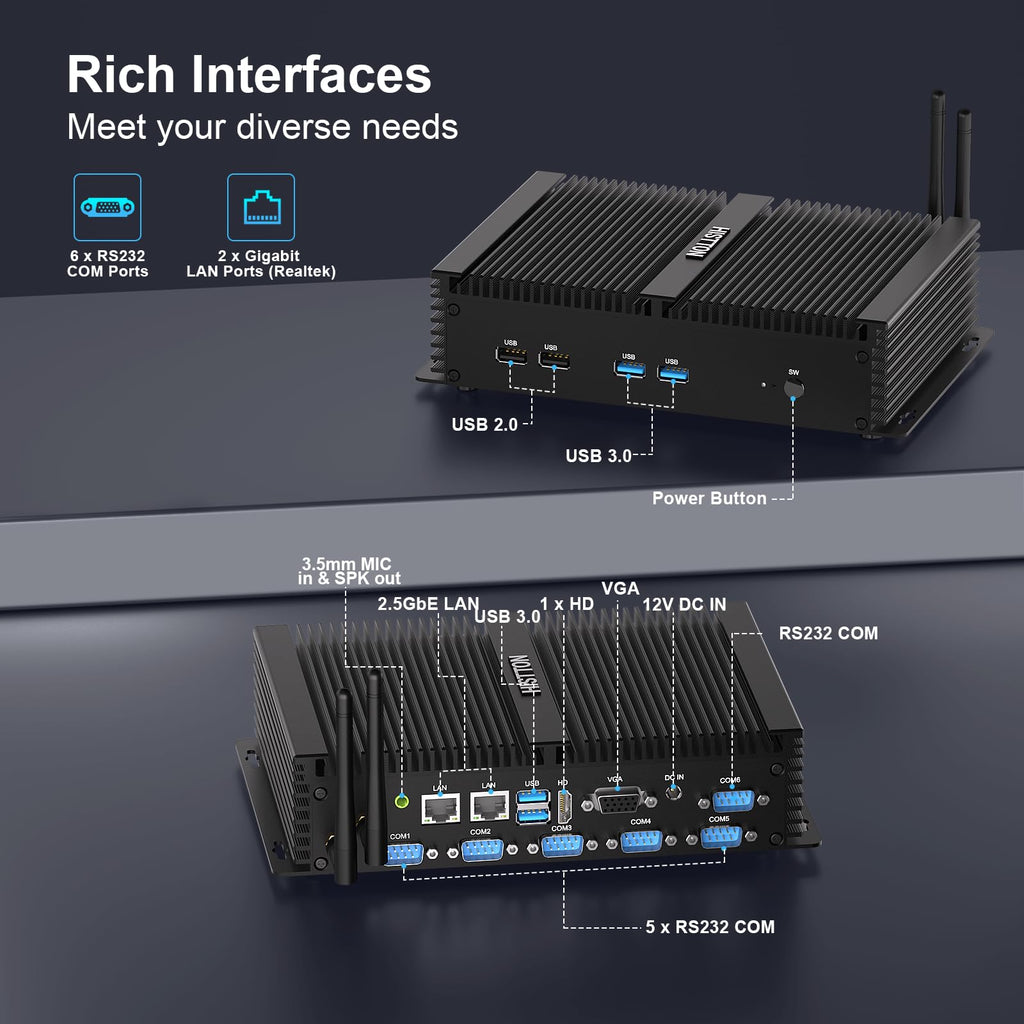 HISTTON Fanless Mini PC Core i7-8550U, DDR4 16GB RAM 512GB SSD