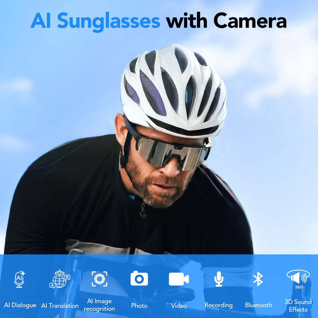 Sporty AI Bluetooth Smart Glasses with Camera for Cycling & Hiking Unisex