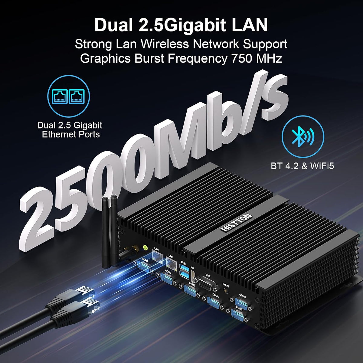 HISTTON Fanless Mini PC Core i7-8550U, DDR4 16GB RAM 512GB SSD