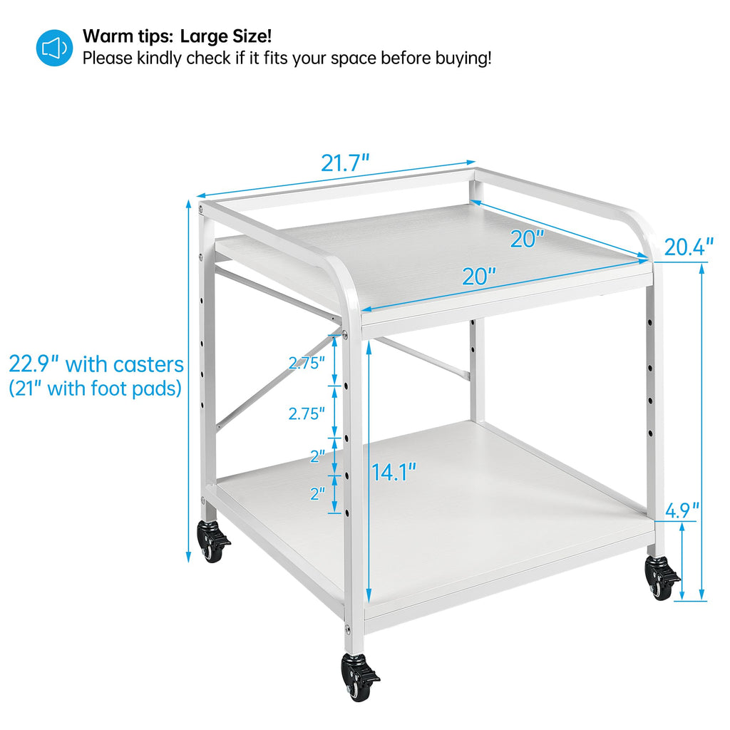 Fannova 2 Tier Under Desk Printer Stand with Storage, 20 Inches Deep Large Printer Table with Height Adjustable Shelf, Rolling Printer Cart with Wheels for Home Office - Black