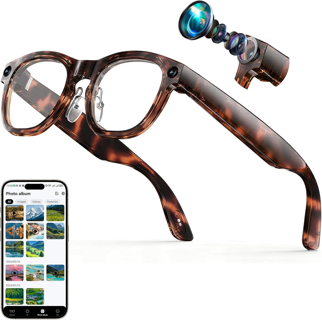 AI Smart Glasses with 8MP Camera, HD Photo & Video, Real-Time Translation, AI Assistant & Object Recognition, Photochromic Lenses, Bluetooth 5.4 Calls & Music, IP65 Waterproof, 7-8Hr Battery