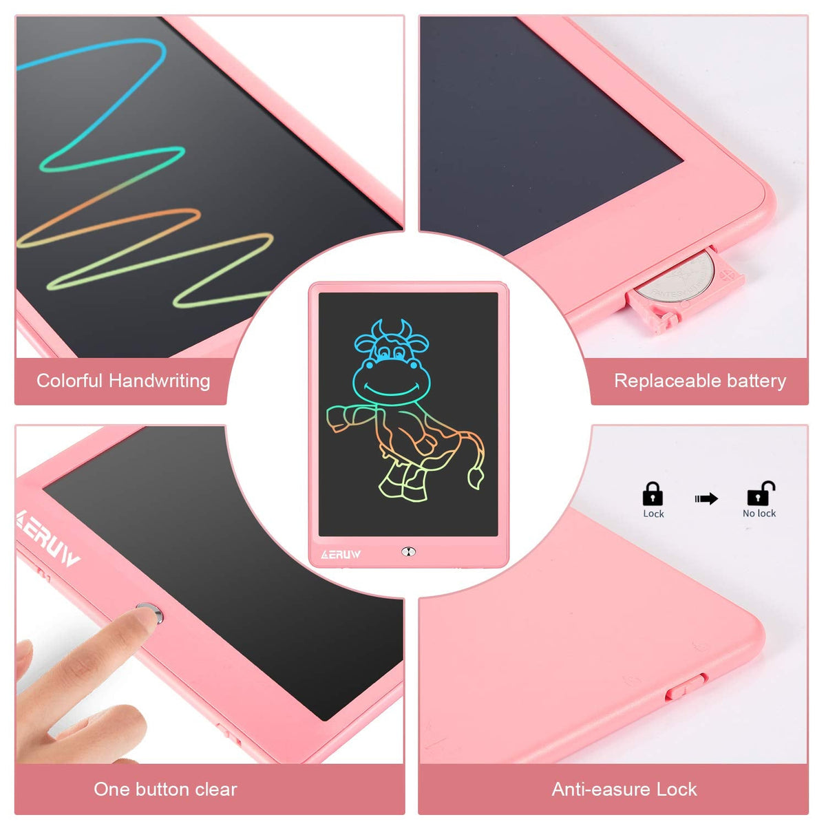 LCD Writing Tablet Colorful 10 Inch Electronic Graphics Doodle Board eWriter Drawing Pad with Memory Lock Kids & Adults Home School Office Handwriting Tablet Gifts(Blue)