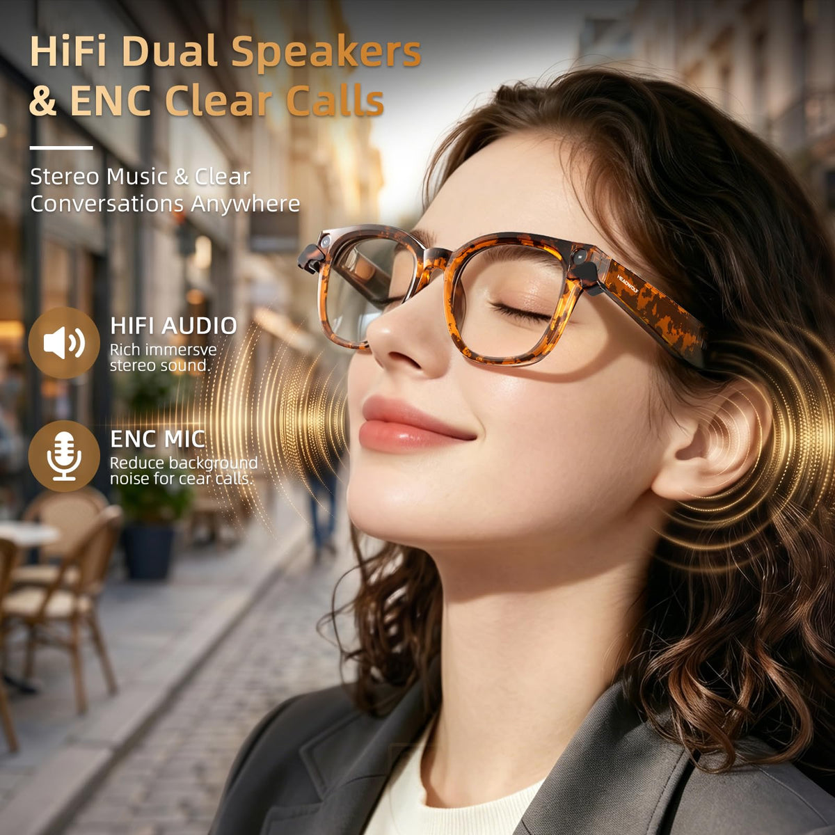 Headwolf AI Smart Glasses with 8MP Camera & Magnetic Privacy Cover