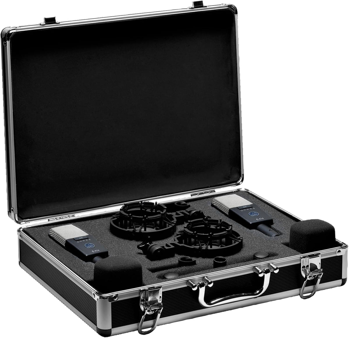 AKG Pro Audio C414XLS Pair Studio Grade Professional Large Diaphragm, Dual Capsule, Multi-Pattern, Vocal & Instrument Condenser Microphone with Aluminum Carrying Case. XLR Connector. Gray with Gold.