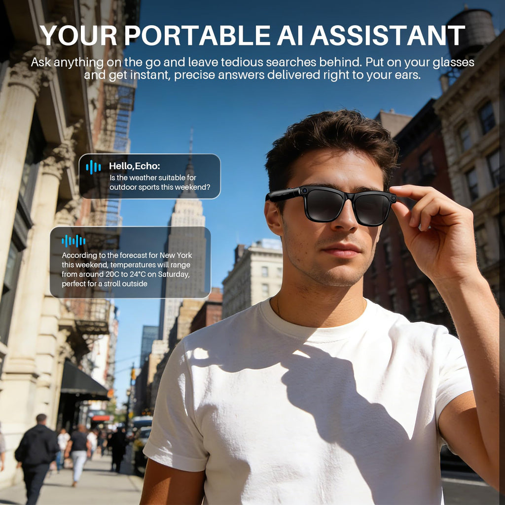 AI Smart Glasses with Camera & Voice Assistant,8MP 1080P HD Video