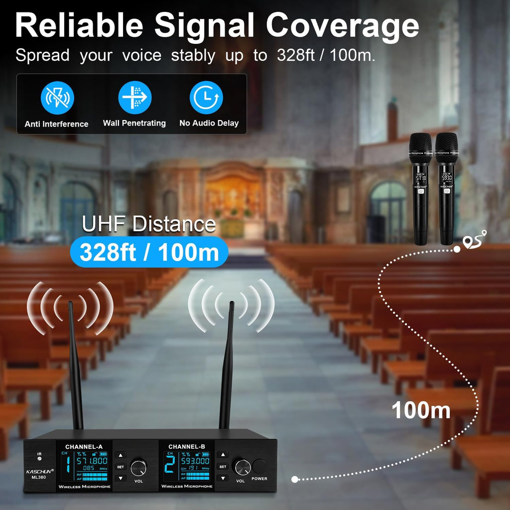 Dual UHF Auto Scan Handheld Wireless Microphone System