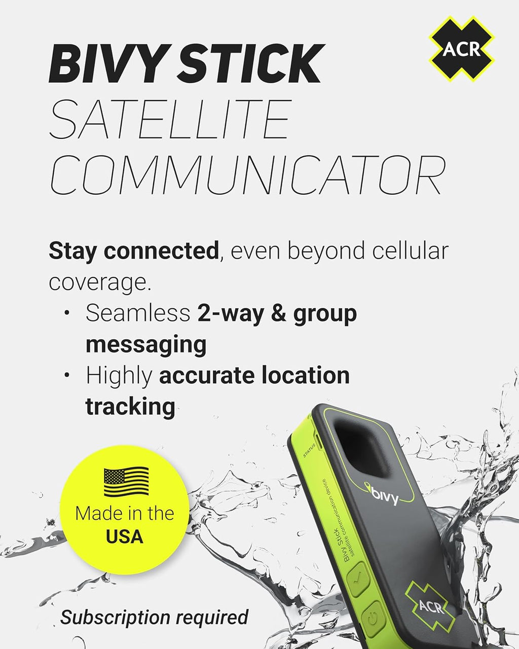 ACR Bivy Stick Satellite Communicator - Two-Way Global SMS, GPS Tracker, Off-Grid Communication, SOS Emergency Beacon, Satellite Messenger & Location Sharing - iOS/Android App