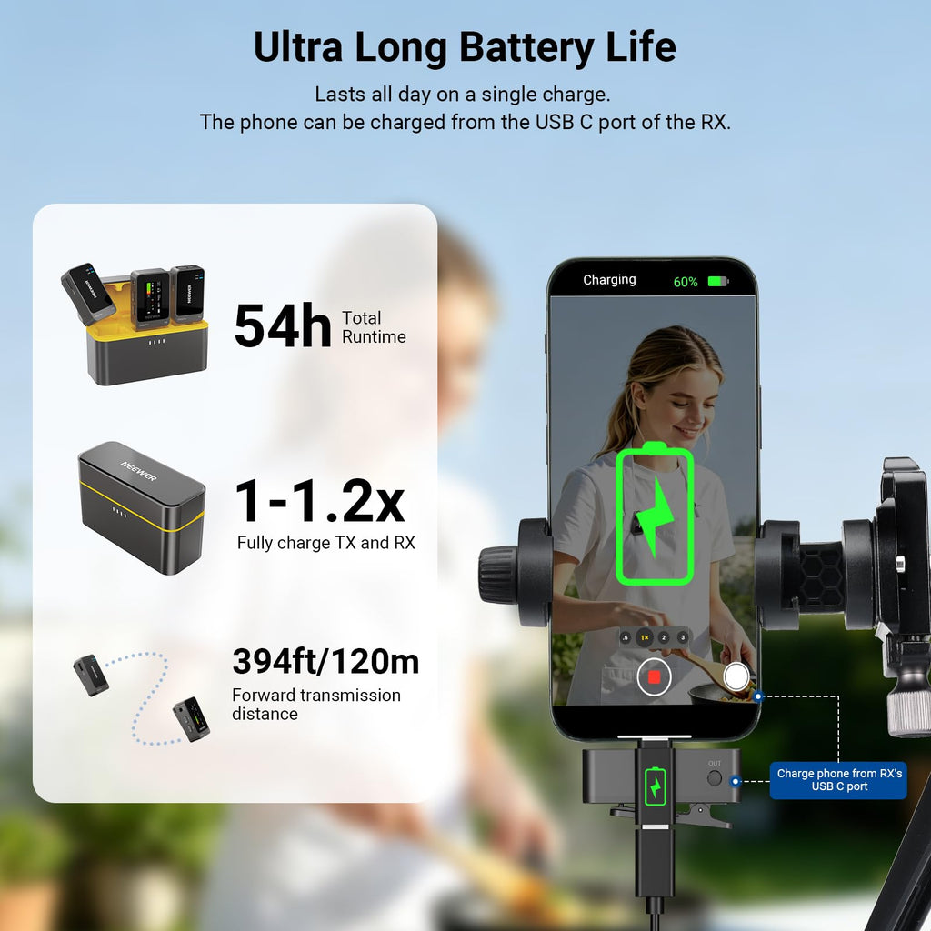 NEEWER CM26 MAX AI Wireless Lavalier Microphone for Phone Camera PC