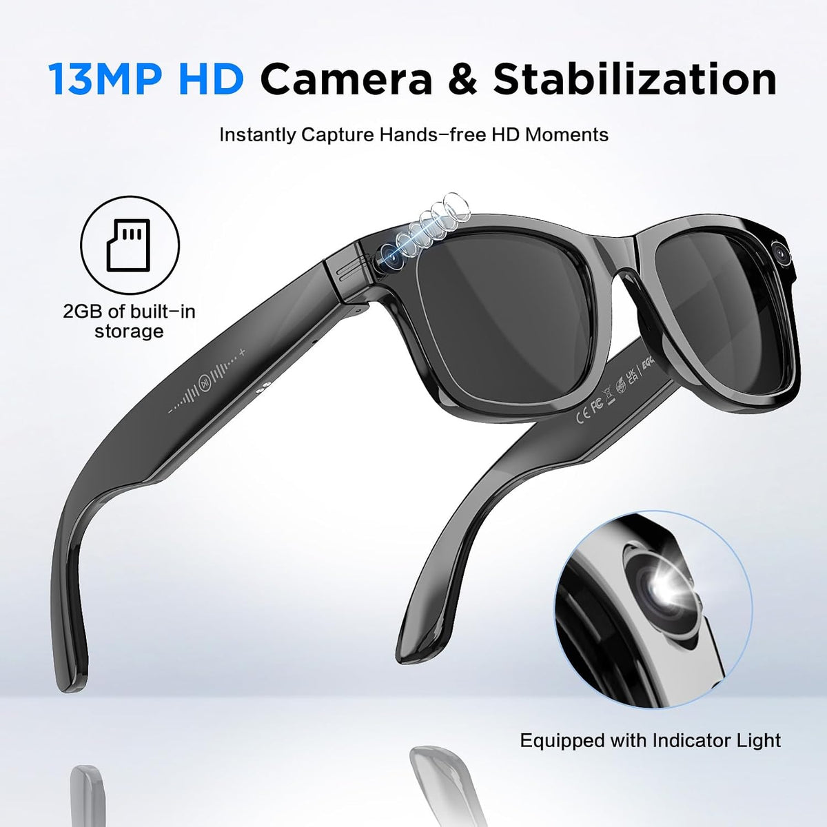 Smart Glasses with Camera, 13MP HD AI Recording Sunglasses for Men Women