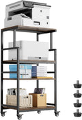 Aquzee 4-Tier Printer Stand, Large Printer Table with Wheels, Open Printers Table for Home Office, Rolling Printers Cart with Wheels, 5-Adjustable Heights, 27.5" W*19.7" D*49.3" H, Rustic Brown
