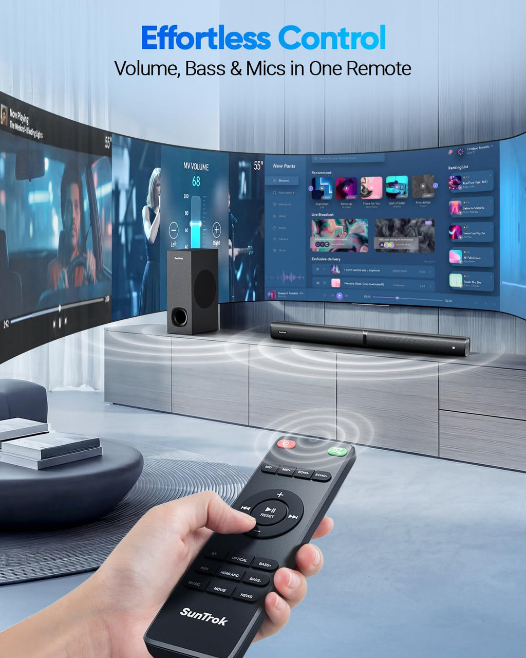 Karaoke Soundbar with Subwoofer for TV and 2 Wireless Microphones