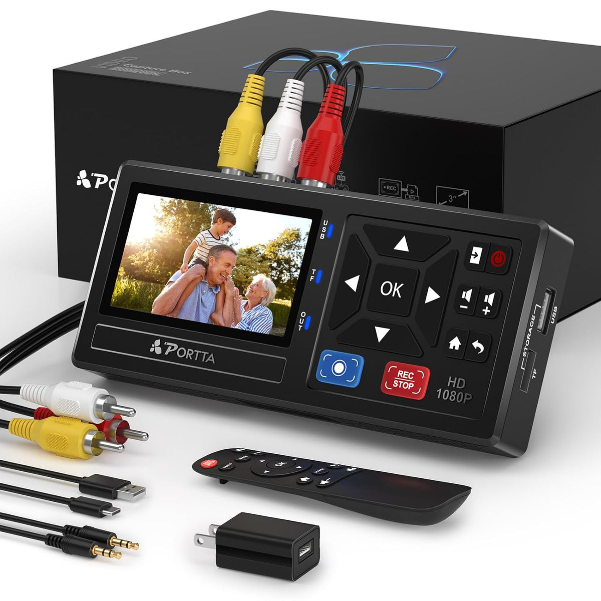 Portta VHS to Digital Converter, Video to Digital Recorder with Remote, Compatible with VHS, VCR, DVR, DVD, Hi8, Mini DV, Gaming Consoles (VCR, VHS/DVD Player, Camcorder Required)