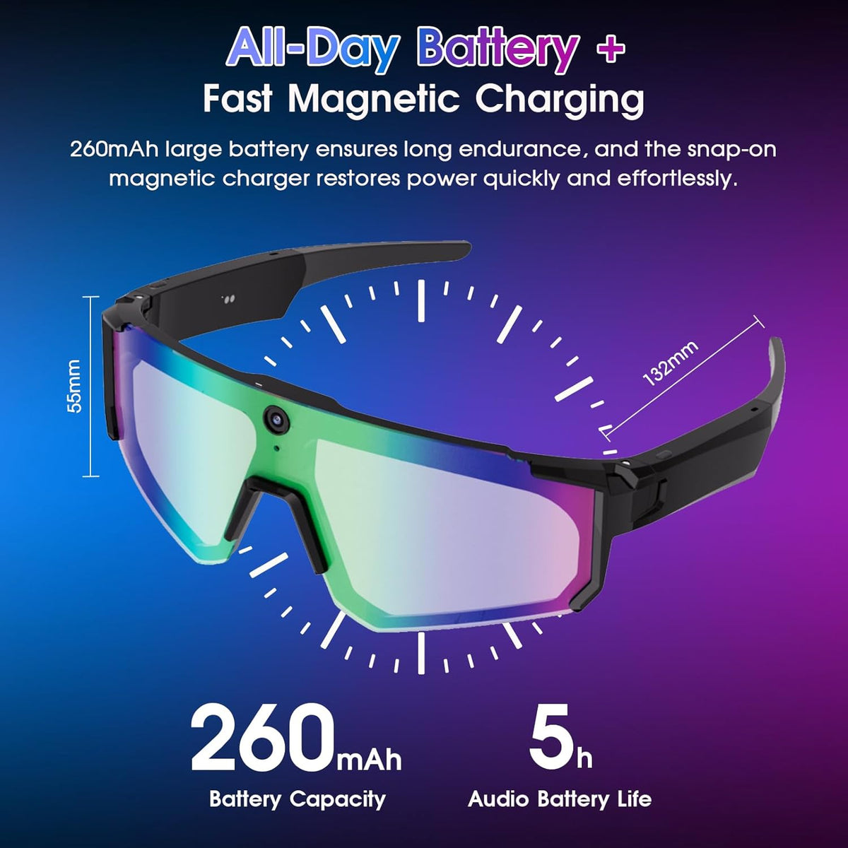AI Smart Glasses with Camera for Cycling & Outdoor Sports - Blue