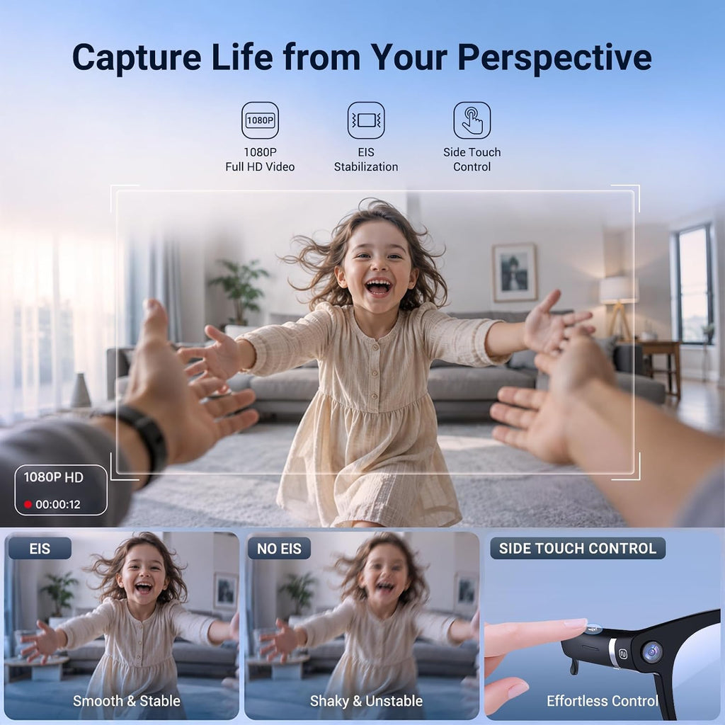 AI Smart Glasses with Camera, Bluetooth Glasses with HD Photo & Video Recording, EIS Anti-Shake, AI Translation & Object Recognition, Open-Ear Audio, Photochromic Lenses for Travel & Vlog