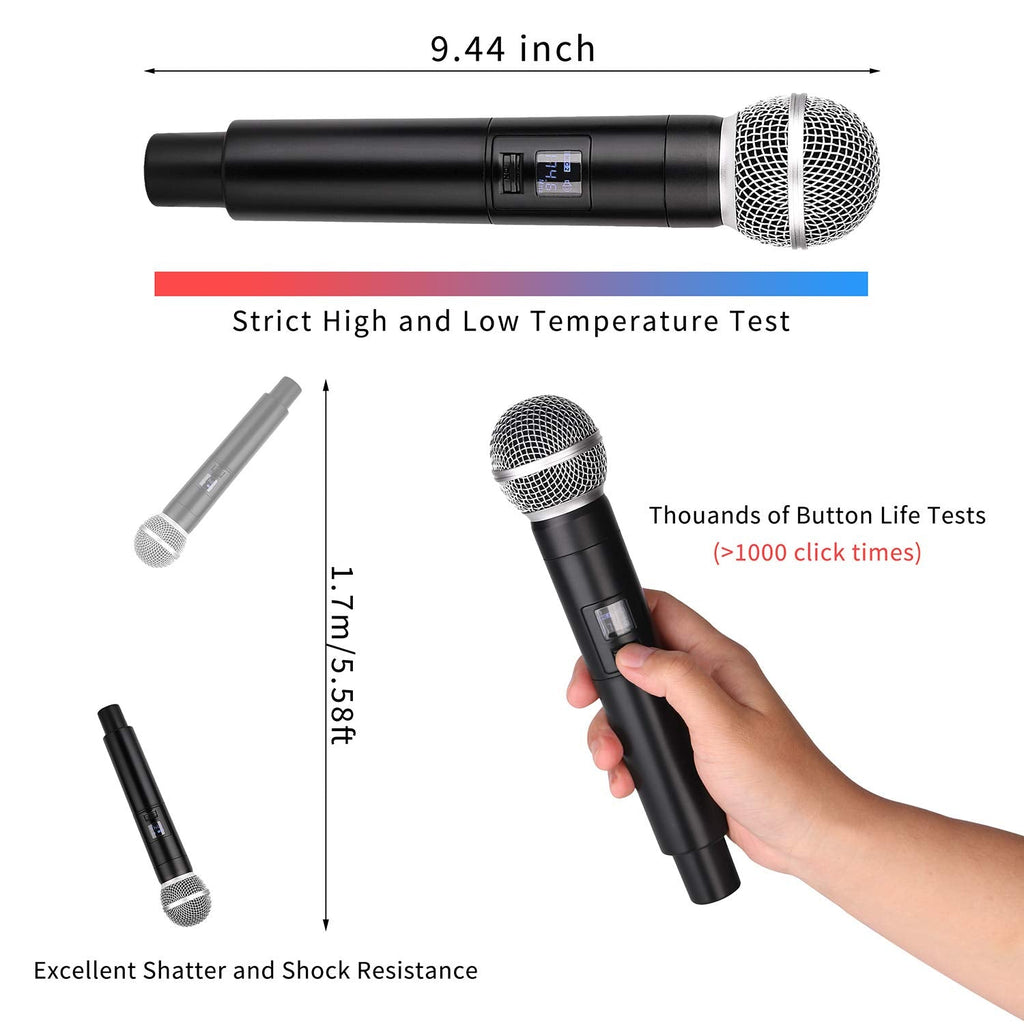MicrocKing 4 Channel UHF Wireless Microphone System, 4 Handheld Wireless Microphones with Receiver, 400ft Long Range, Professional Dynamic Mic Set for Church, Conference, Wedding, Karaoke and Speech