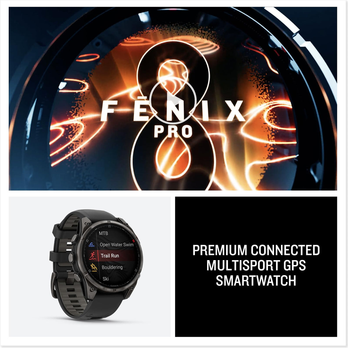 Garmin Fenix 8 Pro, 47mm, AMOLED Display, Premium Multisport GPS Smartwatch, inReach Technology for Emergency Survival, Health Tracking | Titanium/Graphite, Signature Series Modern Power Stand