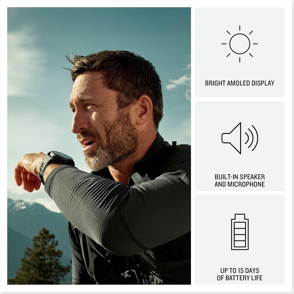 Garmin Fenix 8 Pro, 47mm, AMOLED Display, Premium Multisport GPS Smartwatch, inReach Technology for Emergency Survival, Health Tracking | Titanium/Graphite, Signature Series Modern Power Stand