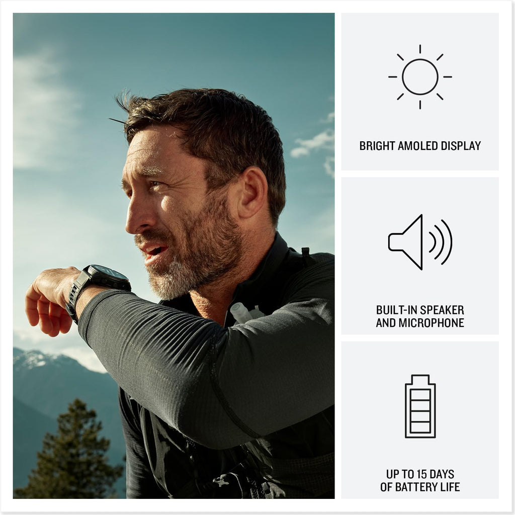 Garmin Fenix 8 Pro, 47mm, AMOLED Display, Premium Multisport GPS Smartwatch, inReach Technology for Emergency Survival, Health Tracking | Titanium/Graphite, Signature Series Modern Power Stand